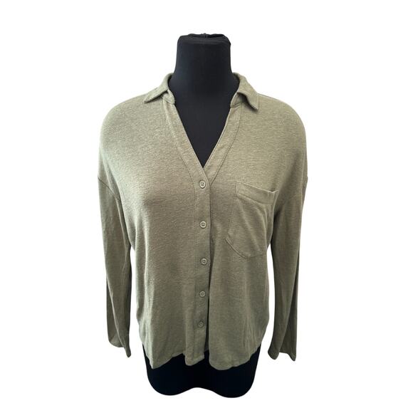 BANANA REPUBLIC | Linen Blend Button Front Top Dusty Olive NWT | Small - Picture 2 of 7